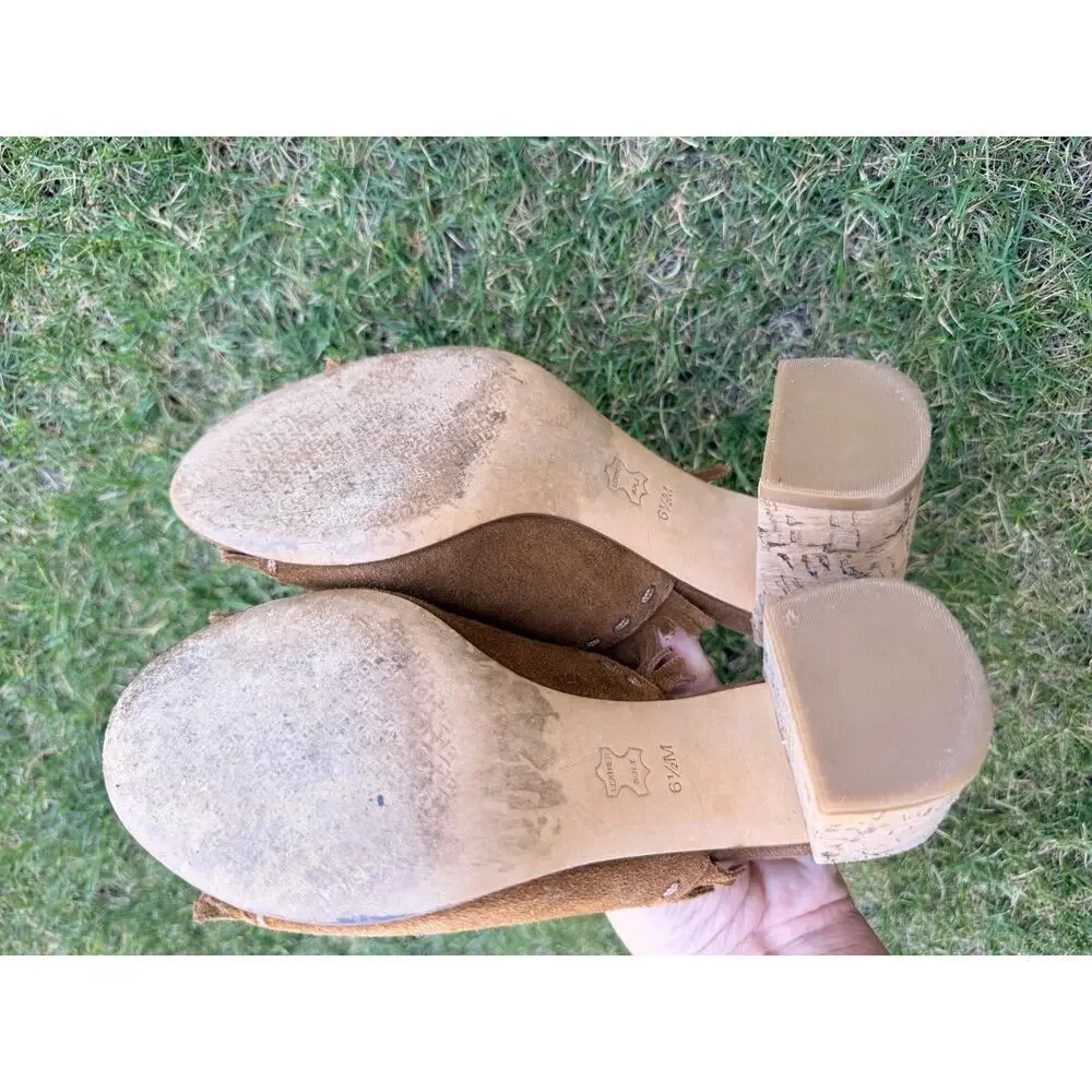 TORY BURCH Huntington Suede Fringe trimmed Brown heels Mules shoes Sz 6.5